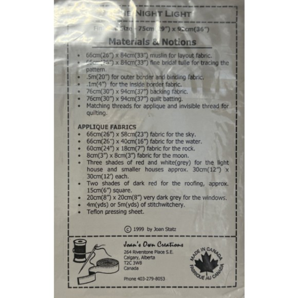 Joan's Own Creations - The Night Light - Lighthouse Quilt Pattern - Picture 2 of 2